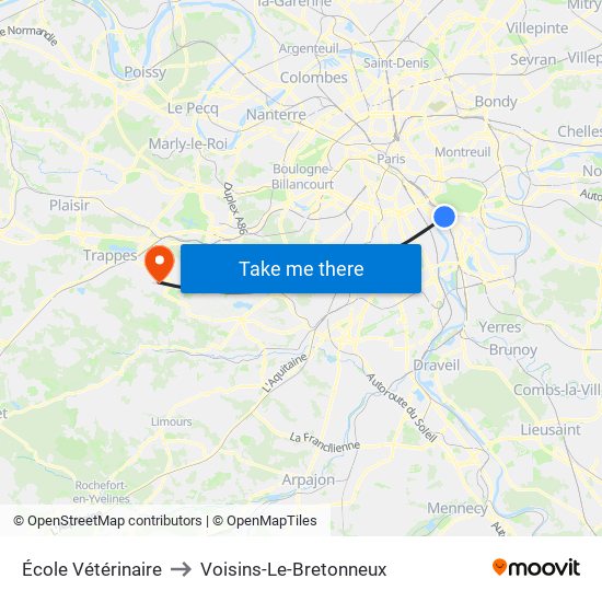 École Vétérinaire to Voisins-Le-Bretonneux map