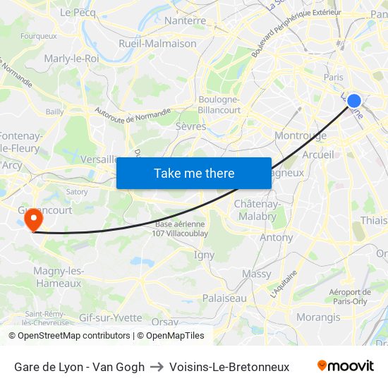 Gare de Lyon - Van Gogh to Voisins-Le-Bretonneux map