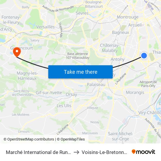 Marché International de Rungis to Voisins-Le-Bretonneux map