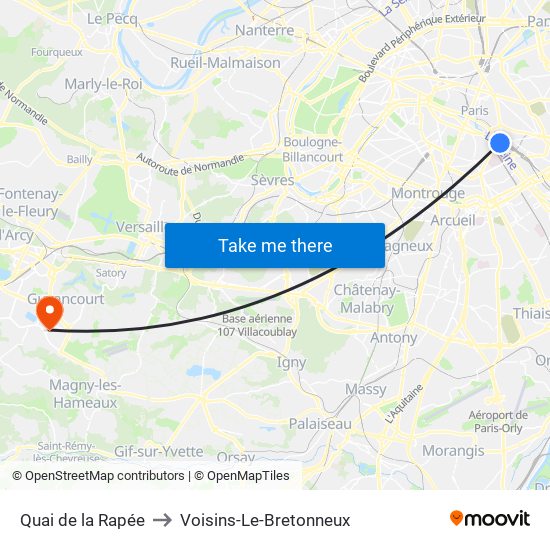 Quai de la Rapée to Voisins-Le-Bretonneux map