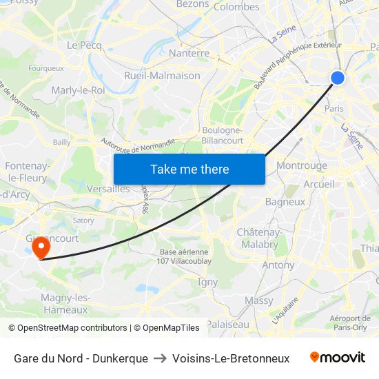 Gare du Nord - Dunkerque to Voisins-Le-Bretonneux map