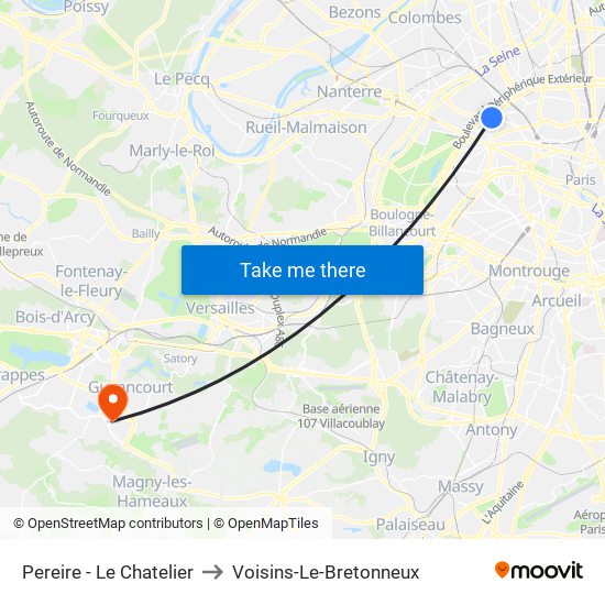 Pereire - Le Chatelier to Voisins-Le-Bretonneux map