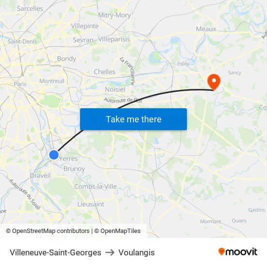 Villeneuve-Saint-Georges to Voulangis map
