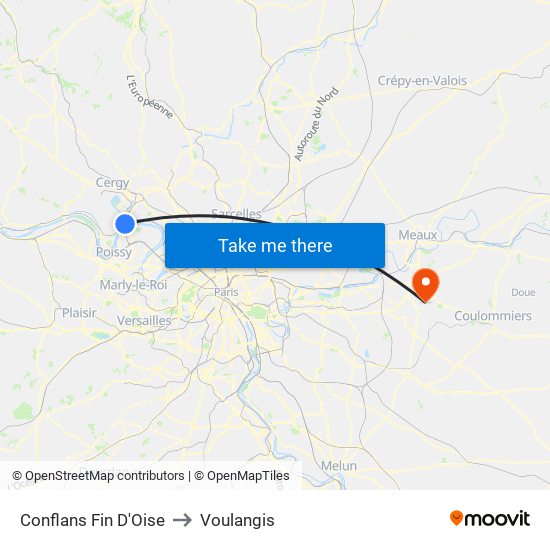 Conflans Fin D'Oise to Voulangis map