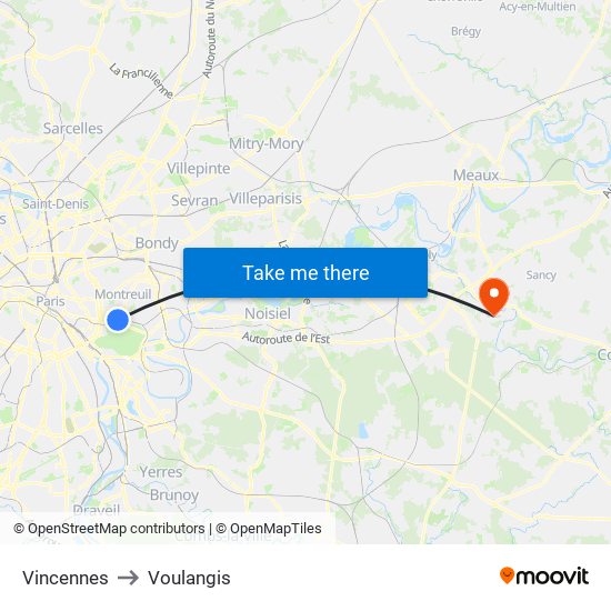 Vincennes to Voulangis map