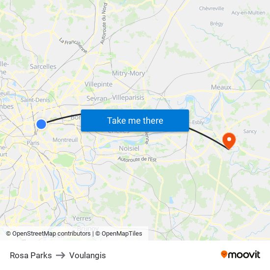 Rosa Parks to Voulangis map