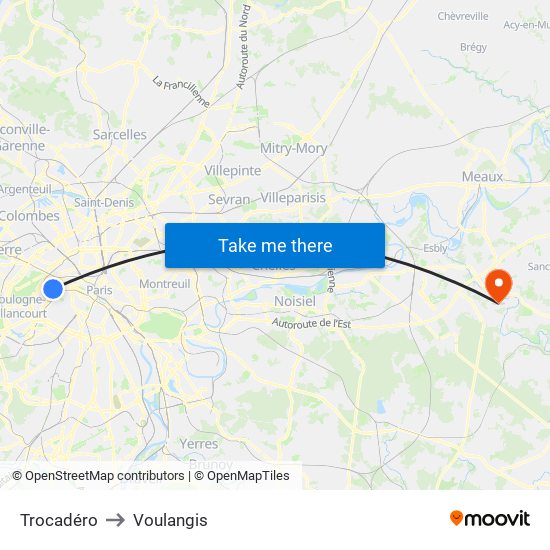 Trocadéro to Voulangis map