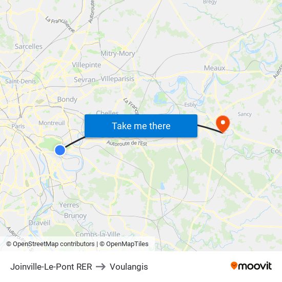 Joinville-Le-Pont RER to Voulangis map