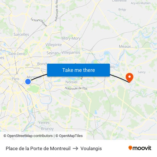 Place de la Porte de Montreuil to Voulangis map