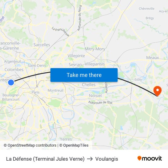 La Défense (Terminal Jules Verne) to Voulangis map