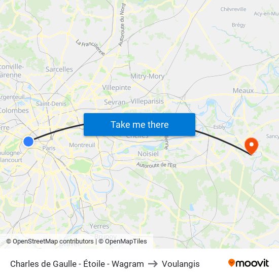 Charles de Gaulle - Étoile - Wagram to Voulangis map