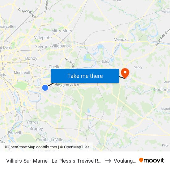 Villiers-Sur-Marne - Le Plessis-Trévise RER to Voulangis map