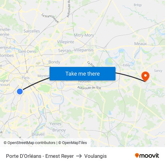 Porte D'Orléans - Ernest Reyer to Voulangis map