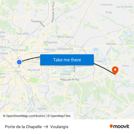 Porte de la Chapelle to Voulangis map
