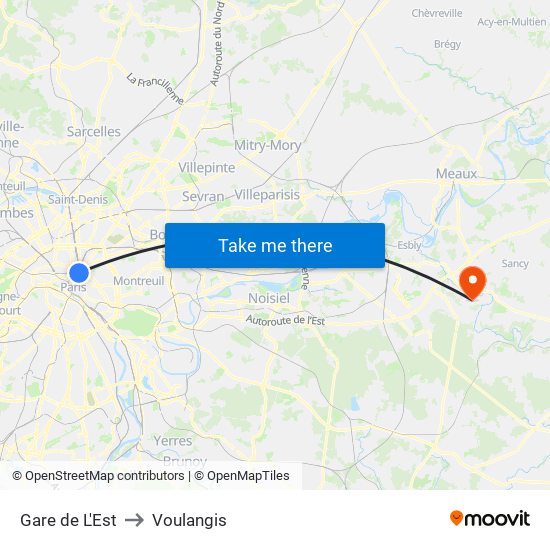Gare de L'Est to Voulangis map