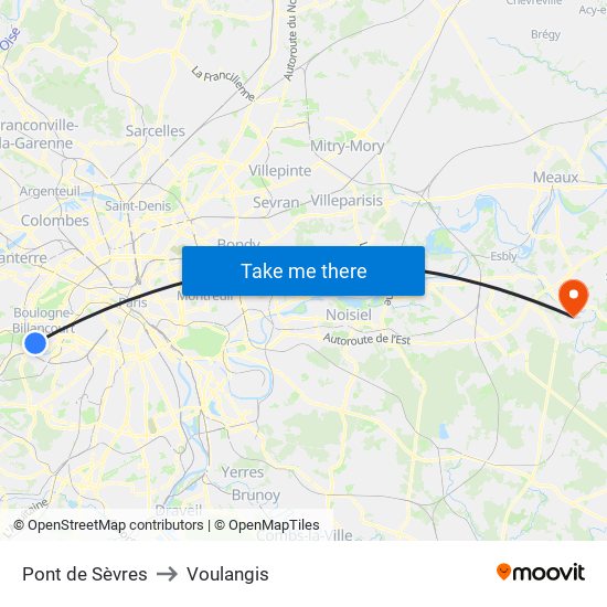 Pont de Sèvres to Voulangis map