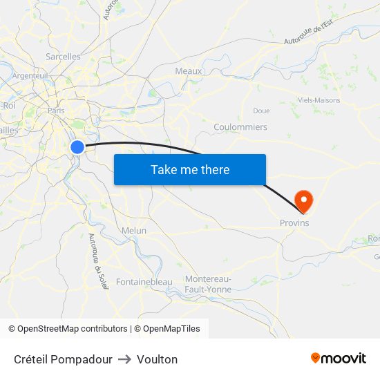 Créteil Pompadour to Voulton map