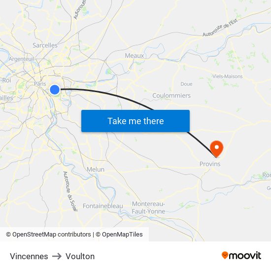 Vincennes to Voulton map