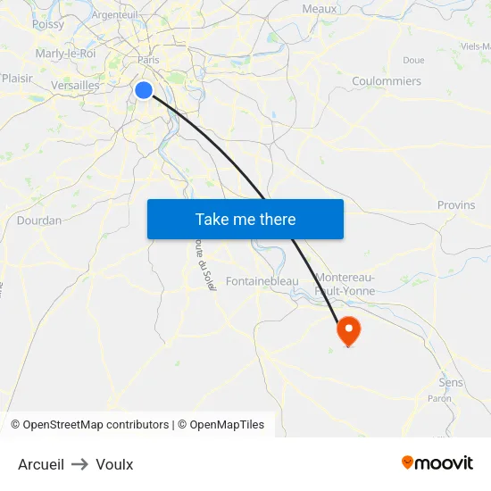 Arcueil to Voulx map