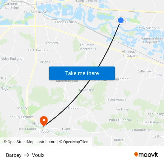 Barbey to Voulx map