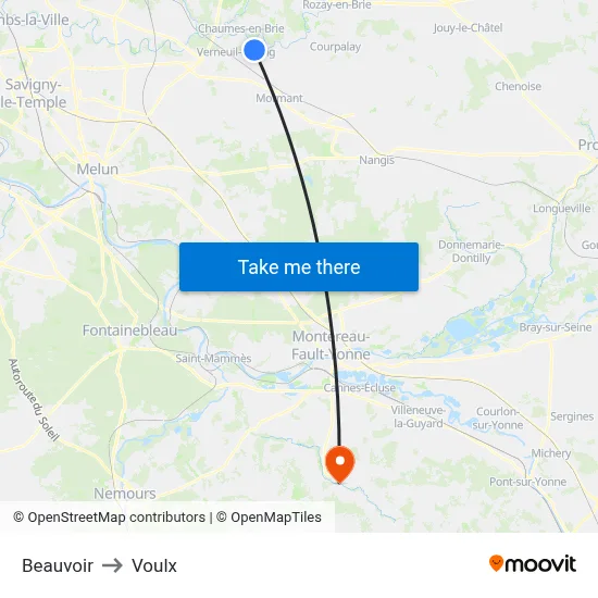 Beauvoir to Voulx map