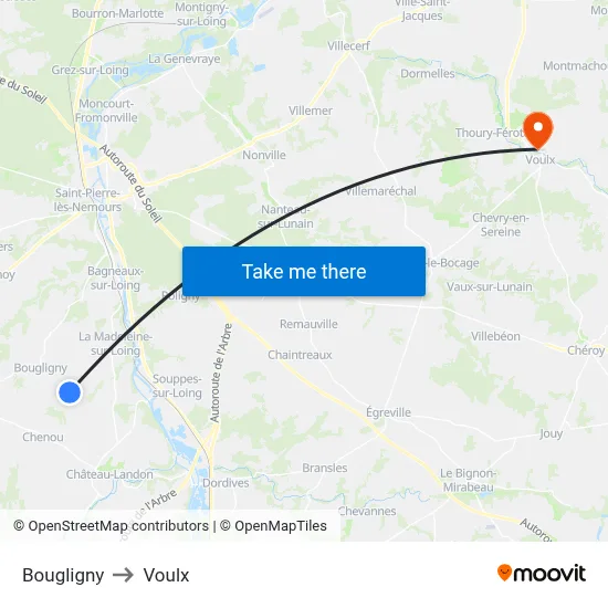 Bougligny to Voulx map