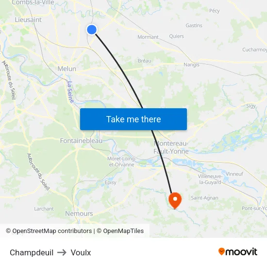 Champdeuil to Voulx map