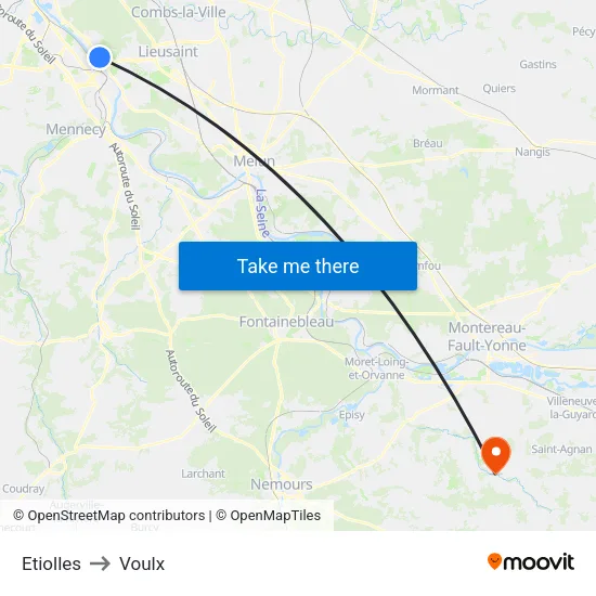 Etiolles to Voulx map