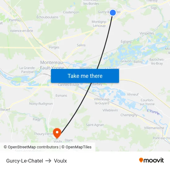 Gurcy-Le-Chatel to Voulx map