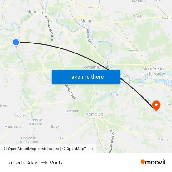 La Ferte-Alais to Voulx map