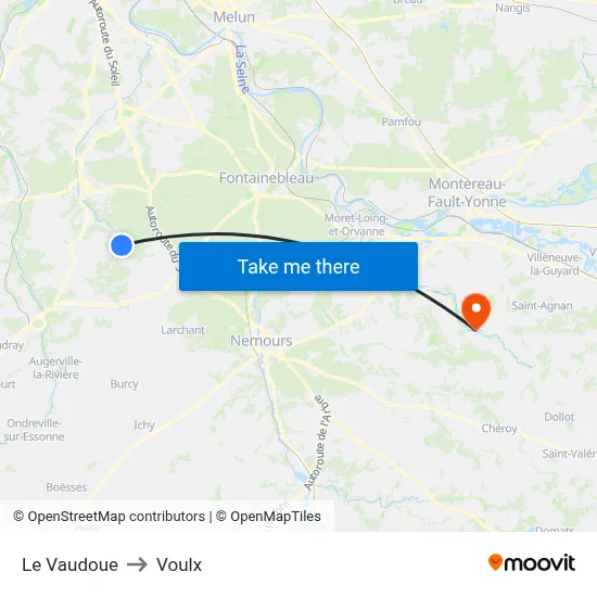 Le Vaudoue to Voulx map