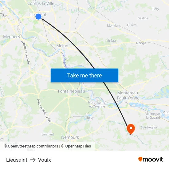 Lieusaint to Voulx map