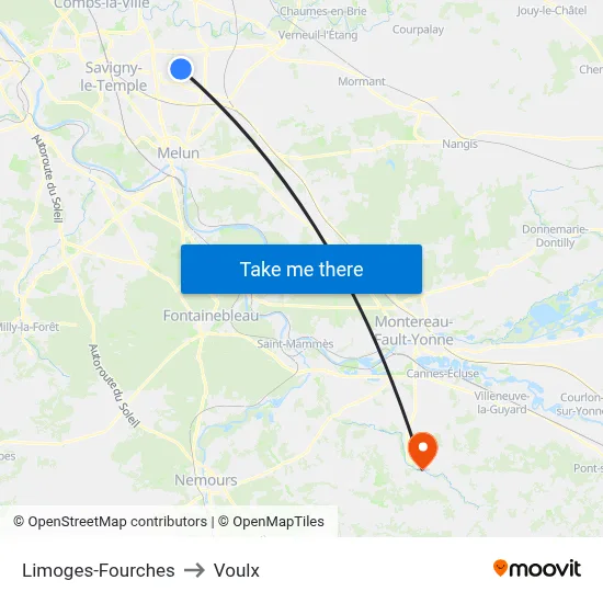 Limoges-Fourches to Voulx map