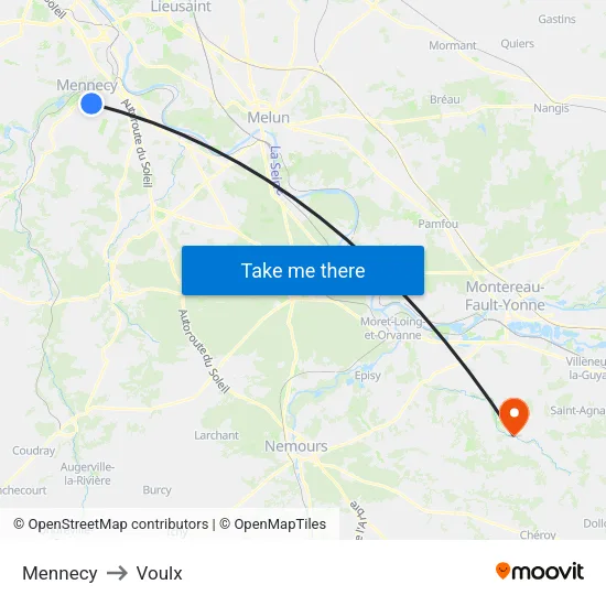 Mennecy to Voulx map