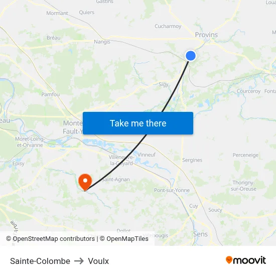 Sainte-Colombe to Voulx map