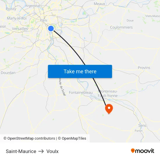 Saint-Maurice to Voulx map