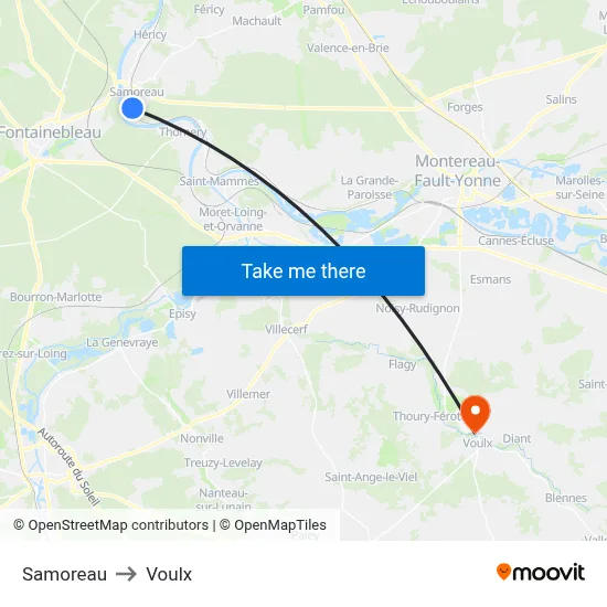 Samoreau to Voulx map