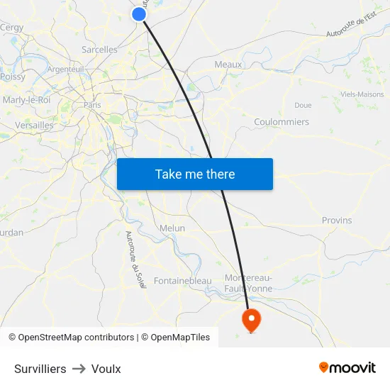 Survilliers to Voulx map