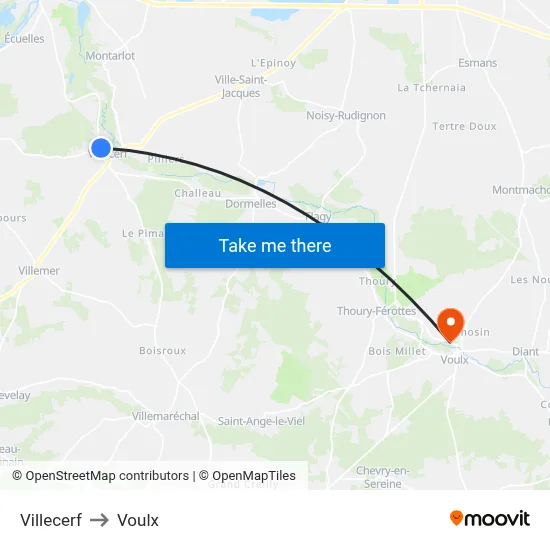 Villecerf to Voulx map