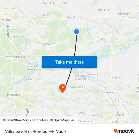 Villeneuve-Les-Bordes to Voulx map