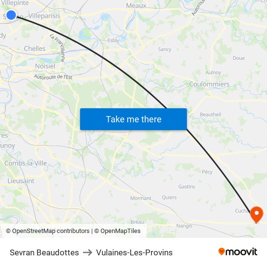 Sevran Beaudottes to Vulaines-Les-Provins map