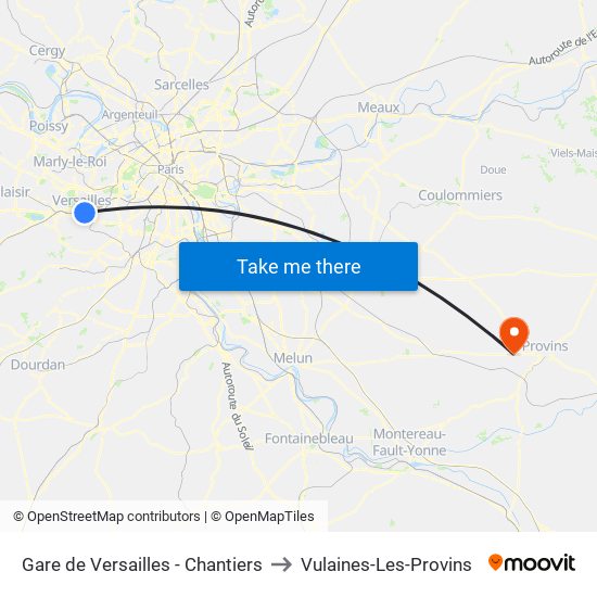 Gare de Versailles - Chantiers to Vulaines-Les-Provins map