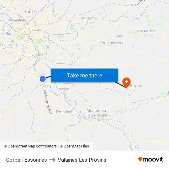 Corbeil-Essonnes to Vulaines-Les-Provins map