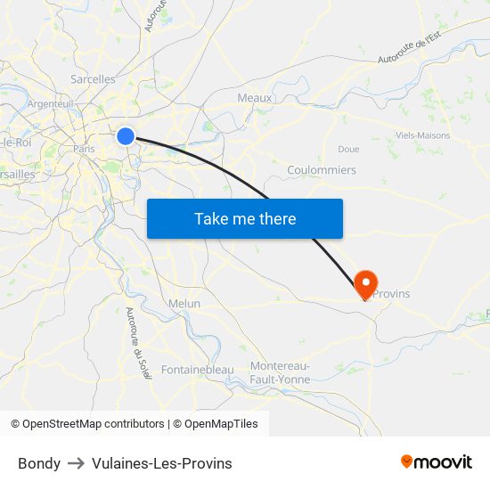 Bondy to Vulaines-Les-Provins map