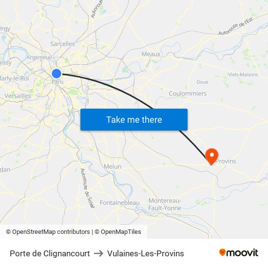 Porte de Clignancourt to Vulaines-Les-Provins map