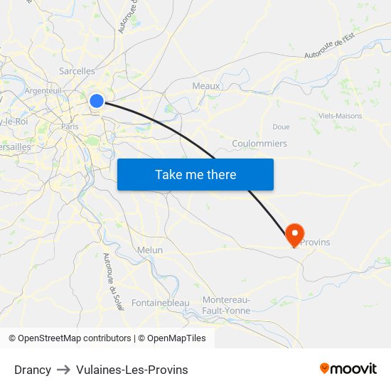 Drancy to Vulaines-Les-Provins map
