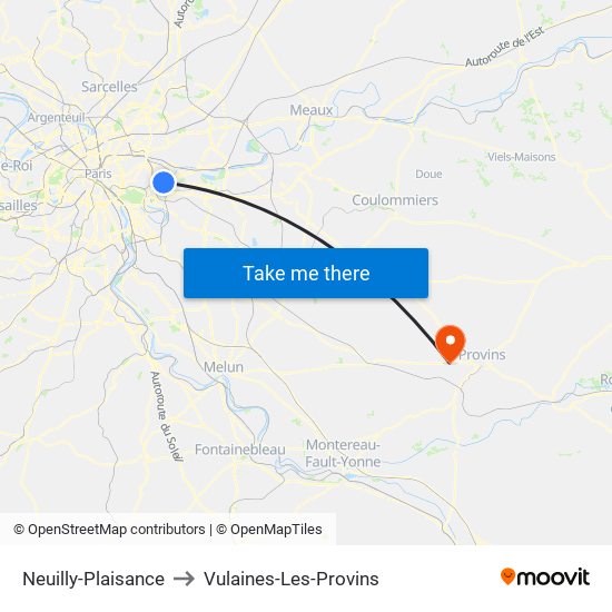 Neuilly-Plaisance to Vulaines-Les-Provins map