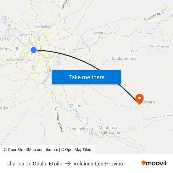Charles de Gaulle Etoile to Vulaines-Les-Provins map