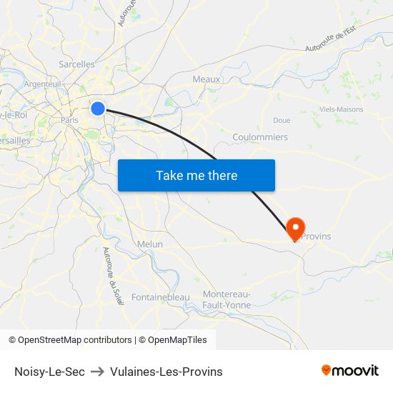 Noisy-Le-Sec to Vulaines-Les-Provins map