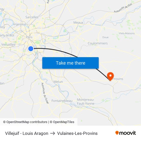 Villejuif - Louis Aragon to Vulaines-Les-Provins map